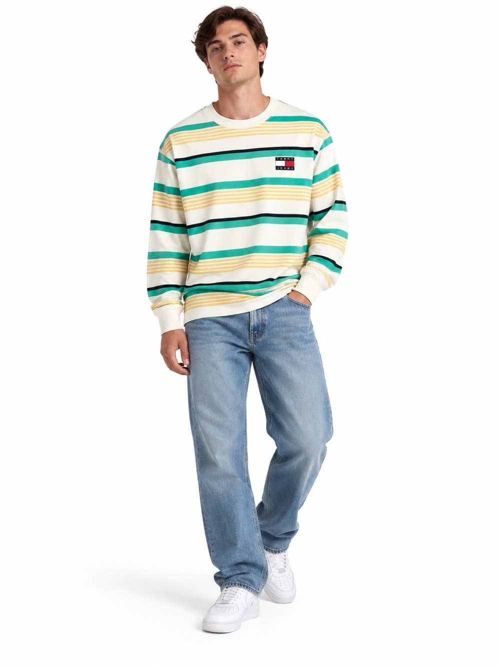 Tommy Hilfiger Pastel Striped Long Sleeve Cotton Loose Fit Shirt - Medium EUC